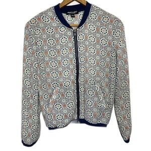 ABOUT A GIRL Jacket Floral Geometric Lightweight Zip Cottagecore Womens XS Blue